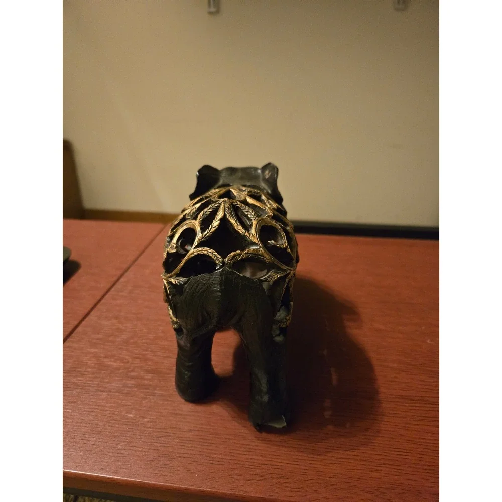 Black and Gold Filigree Elephant Figurine Ornate‎ Decorative Statue Home Decor